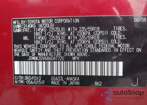 2008 Toyota Rav4 Sport из США, поврежденный, VIN JTMBK32V686047720